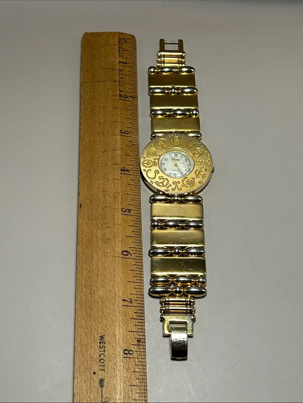 Costume Jewelry Gold-Tone Bracelet Watch with Decorative Dial